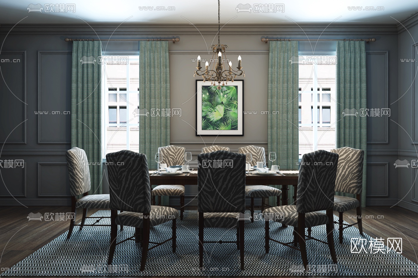 简欧餐桌椅3d模型下载