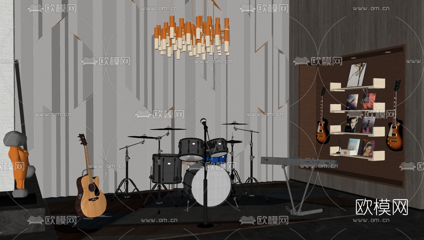 现代休闲音乐室su模型下载
