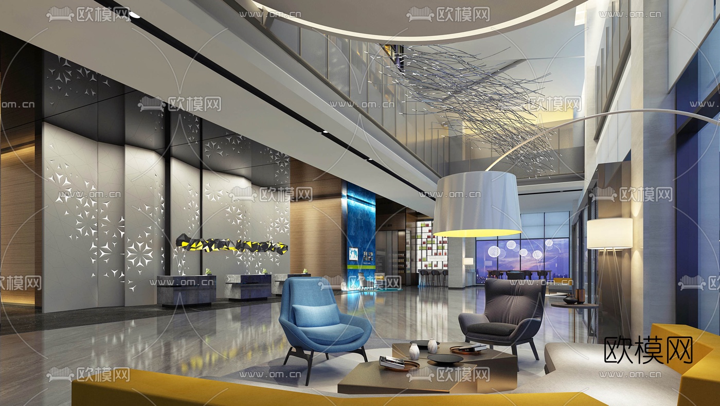 现代酒店大堂吧3D模型-免费3dmax模型库-欧模网