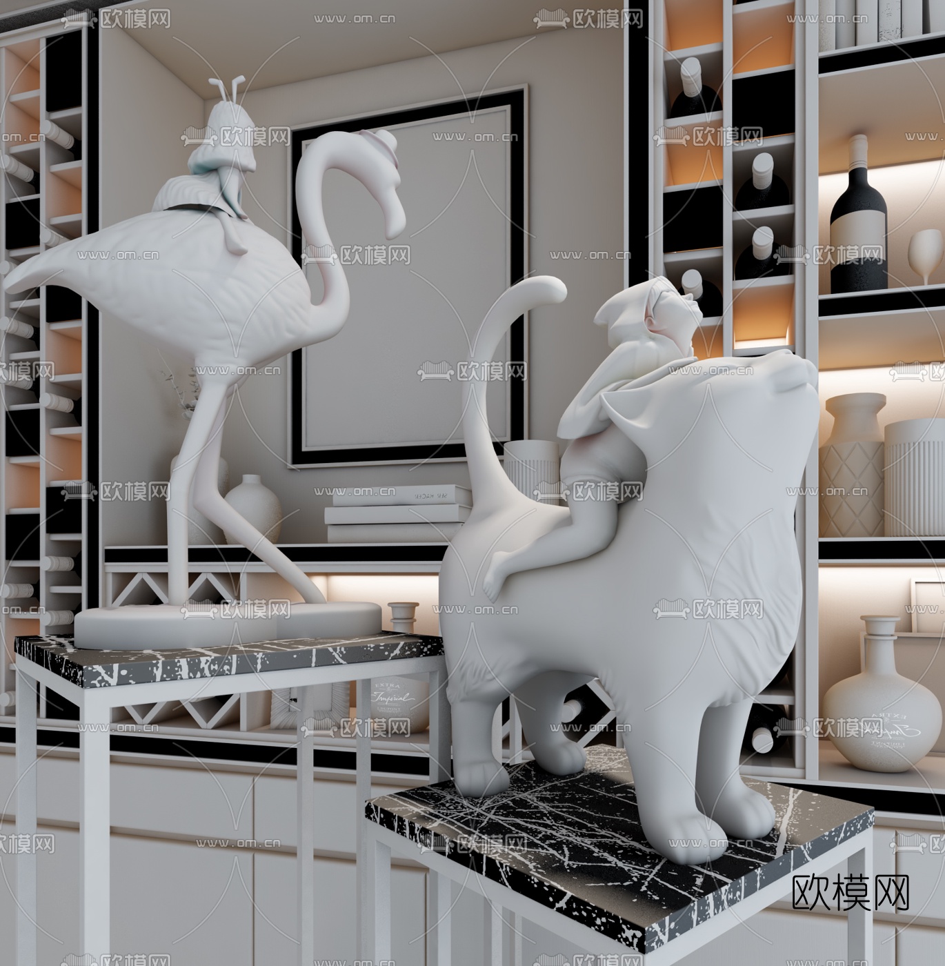 峻佳设计 现代骑猫少女摆件3d模型下载（渲染图2）