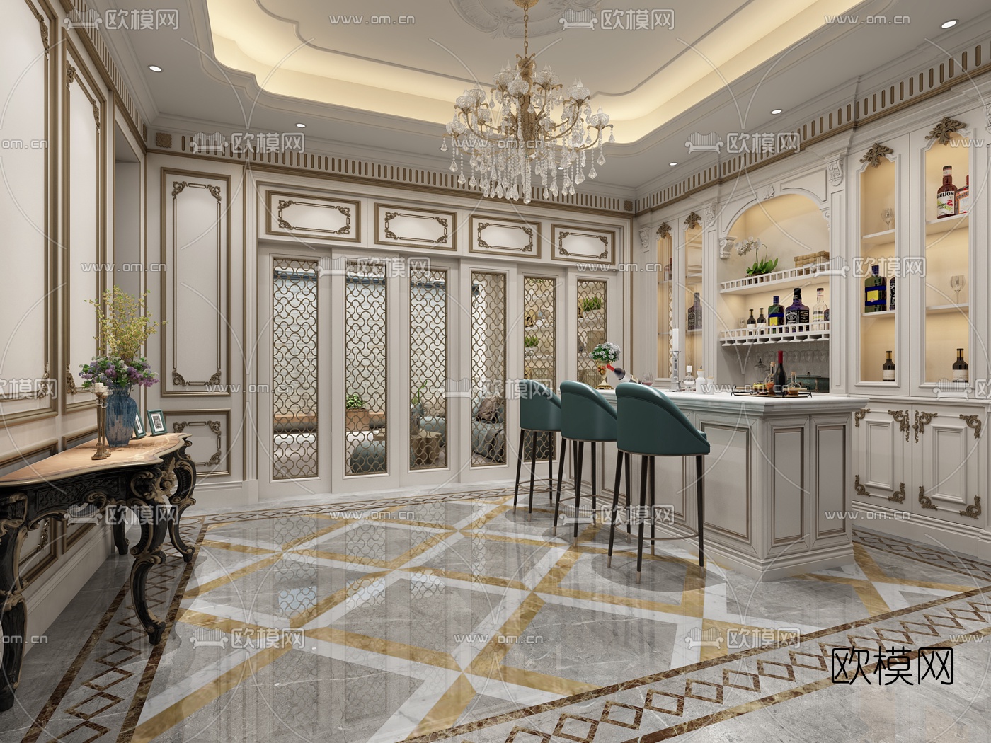 欧式酒吧吧台3D模型