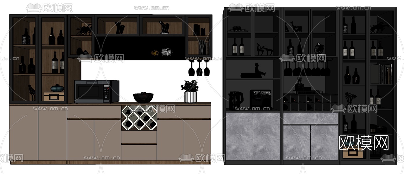 现代轻奢酒柜su模型下载（渲染图3）