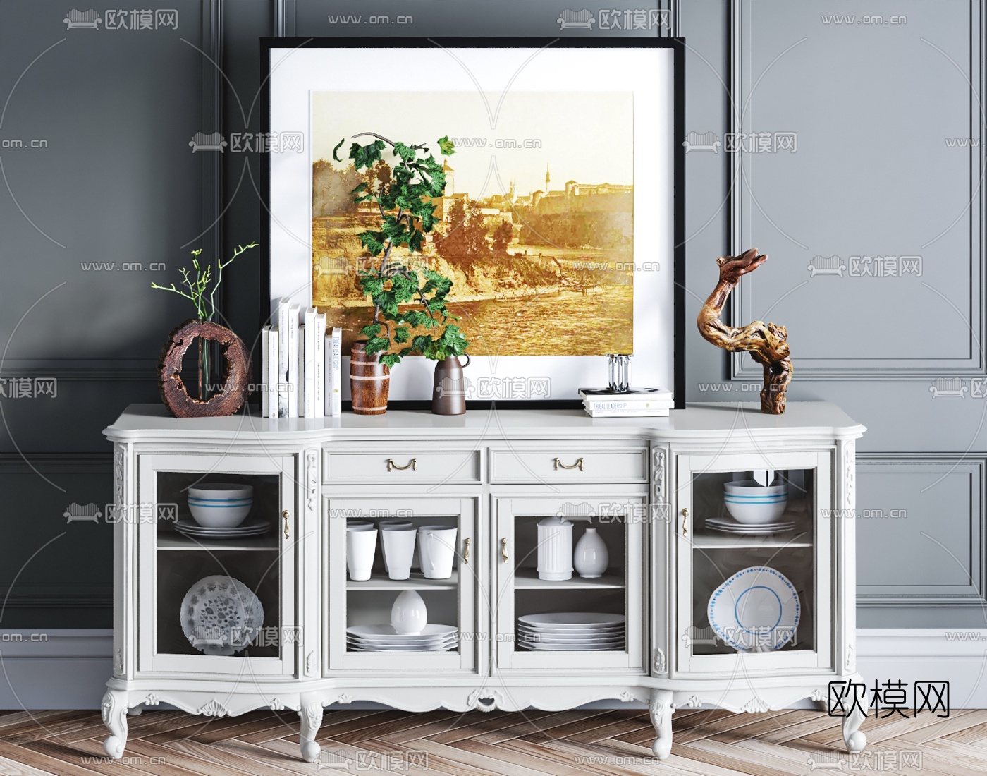 美式餐边柜3d模型下载