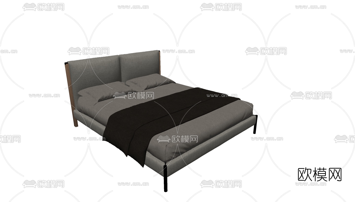 现代双人床su模型下载（渲染图2）