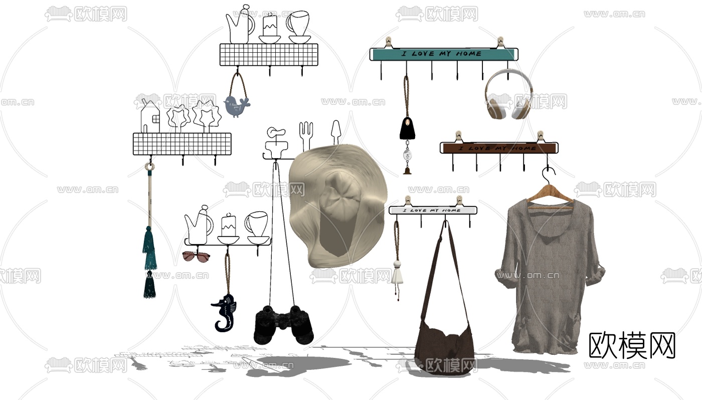 北欧ins挂衣钩组合su模型下载（渲染图2）