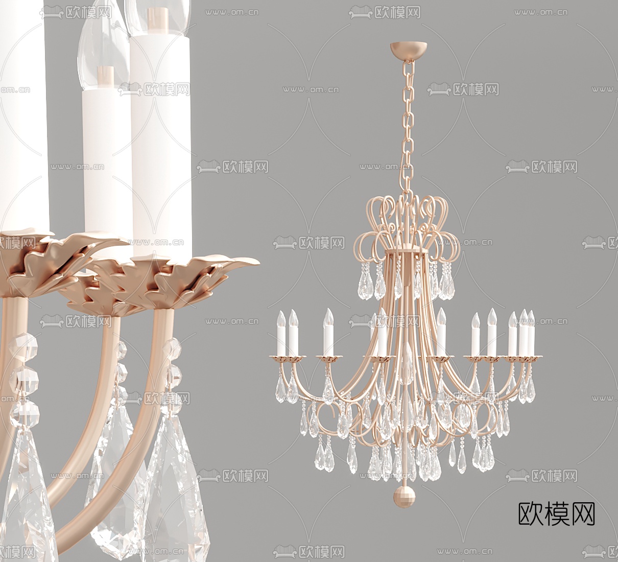 欧式金属水晶烛台吊灯3d模型下载