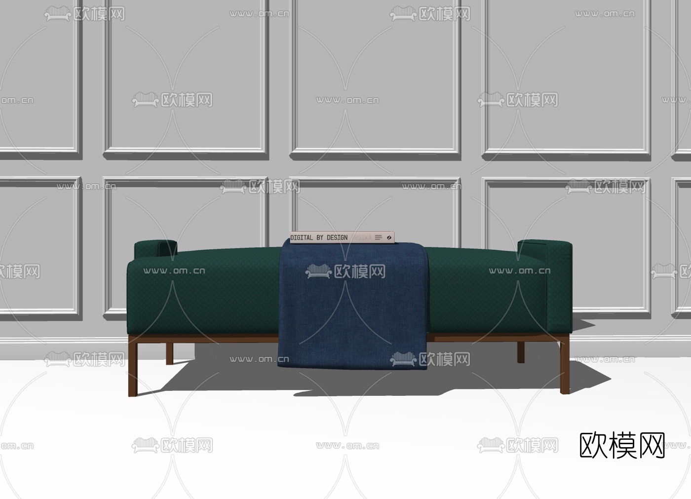 新中式皮革床尾凳脚踏su模型下载