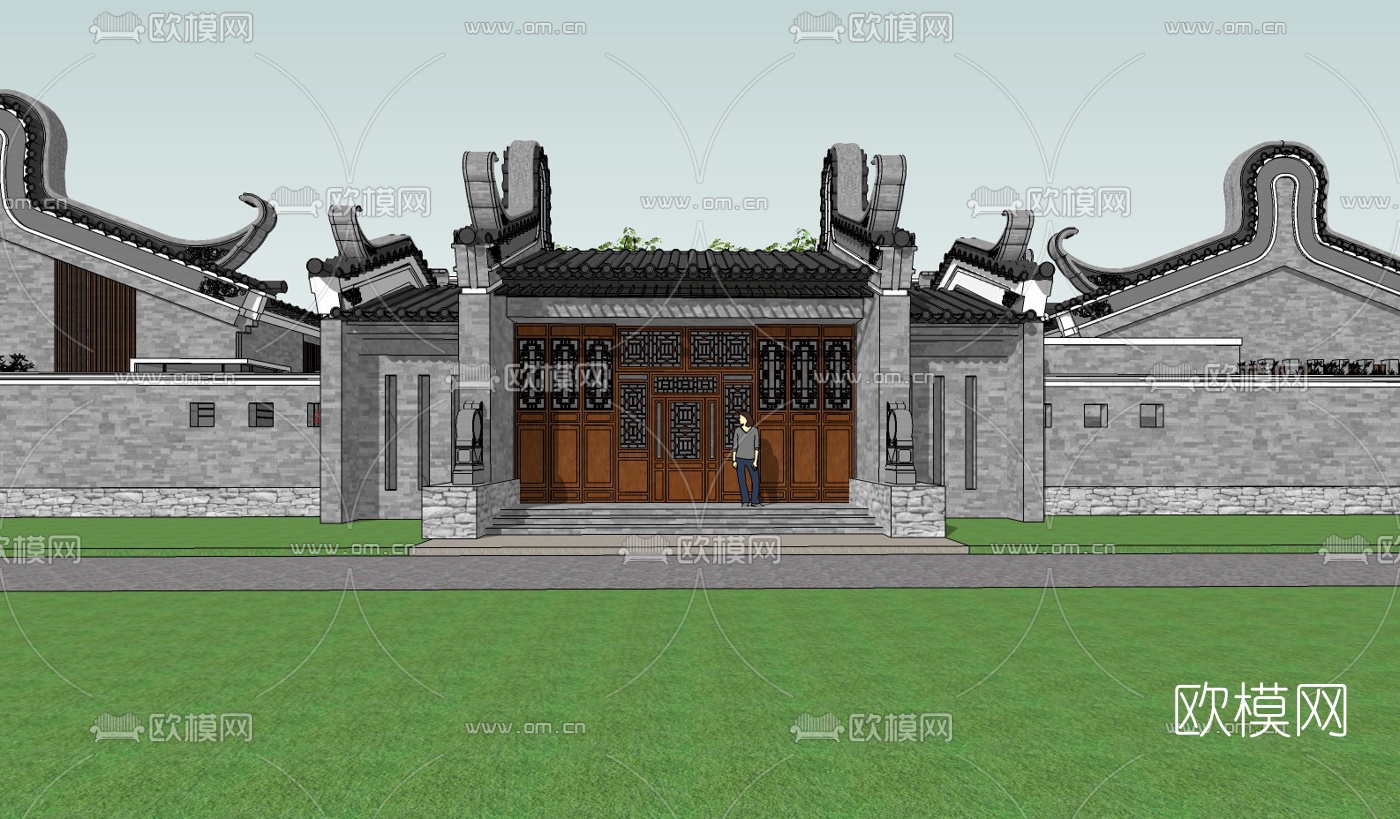 中式庭院su模型下载（渲染图1）
