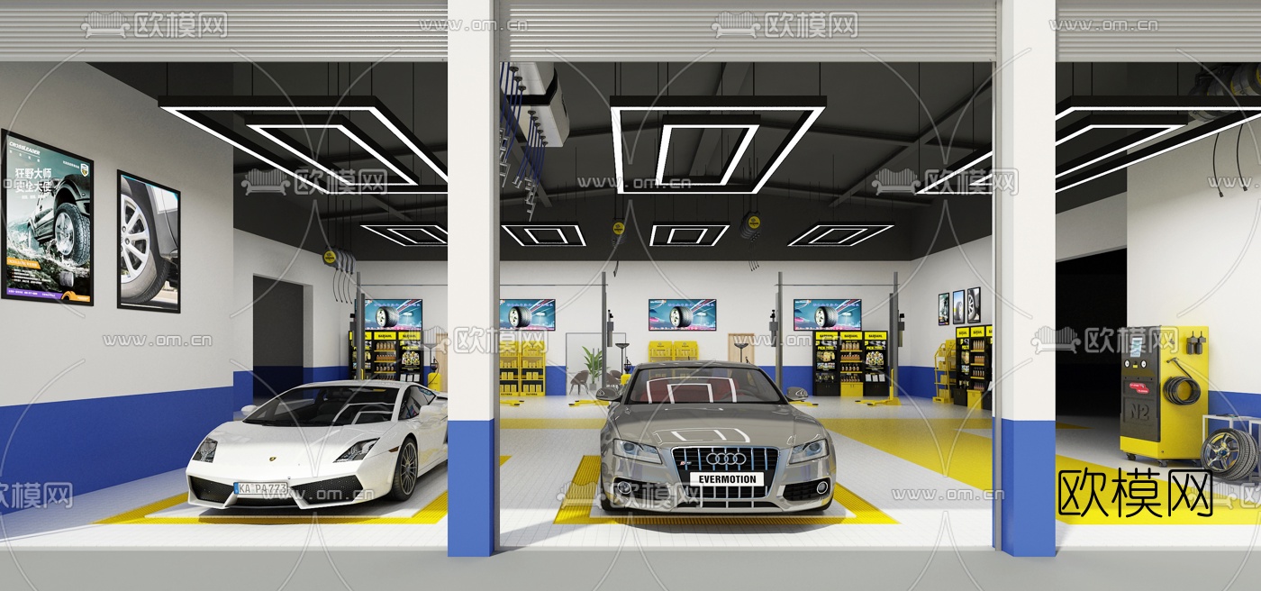 现代洗车店3d模型下载