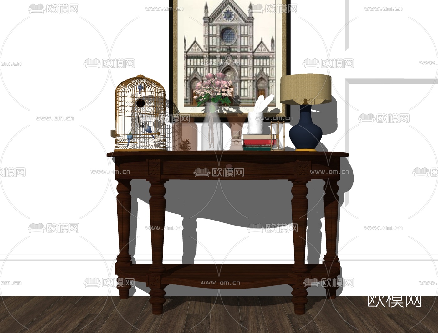 美式实木端景条案su模型下载