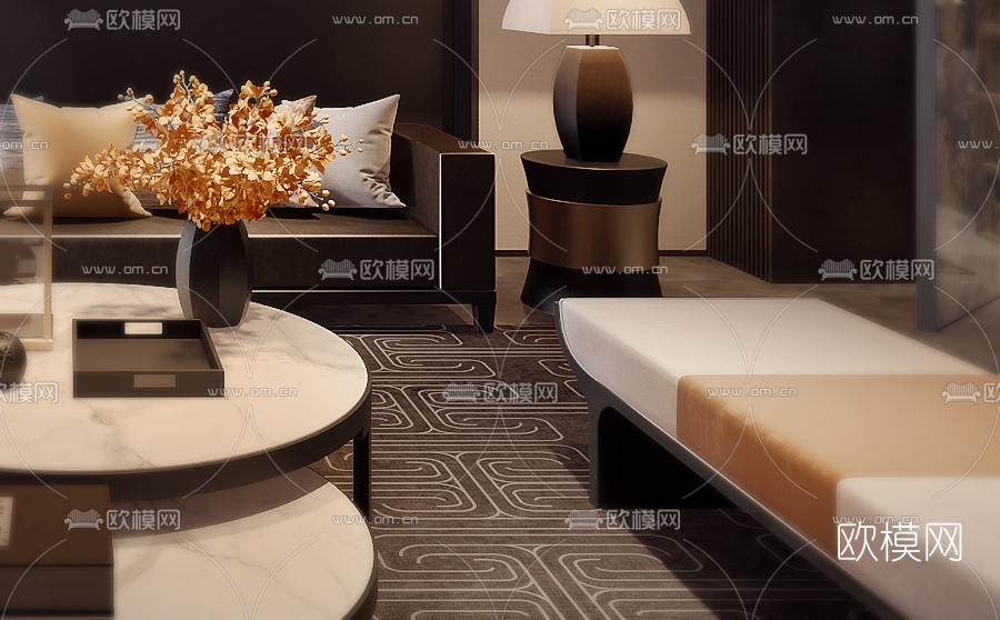 矩阵纵横 新中式客厅3D模型下载（渲染图3）