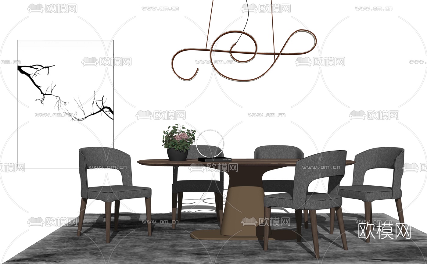 现代简约餐桌椅组合su模型下载