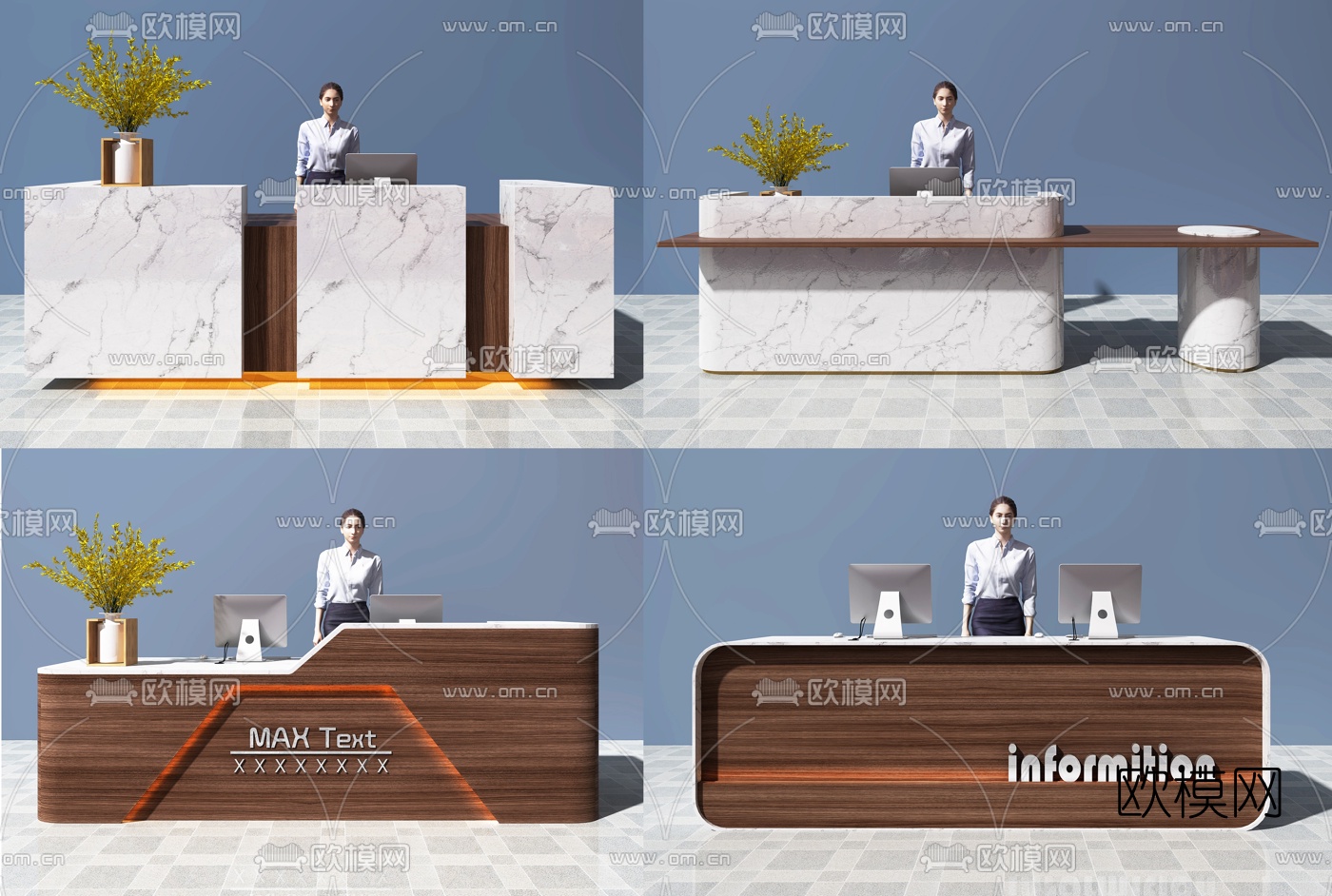 现代前台接待台3d模型下载（渲染图1）