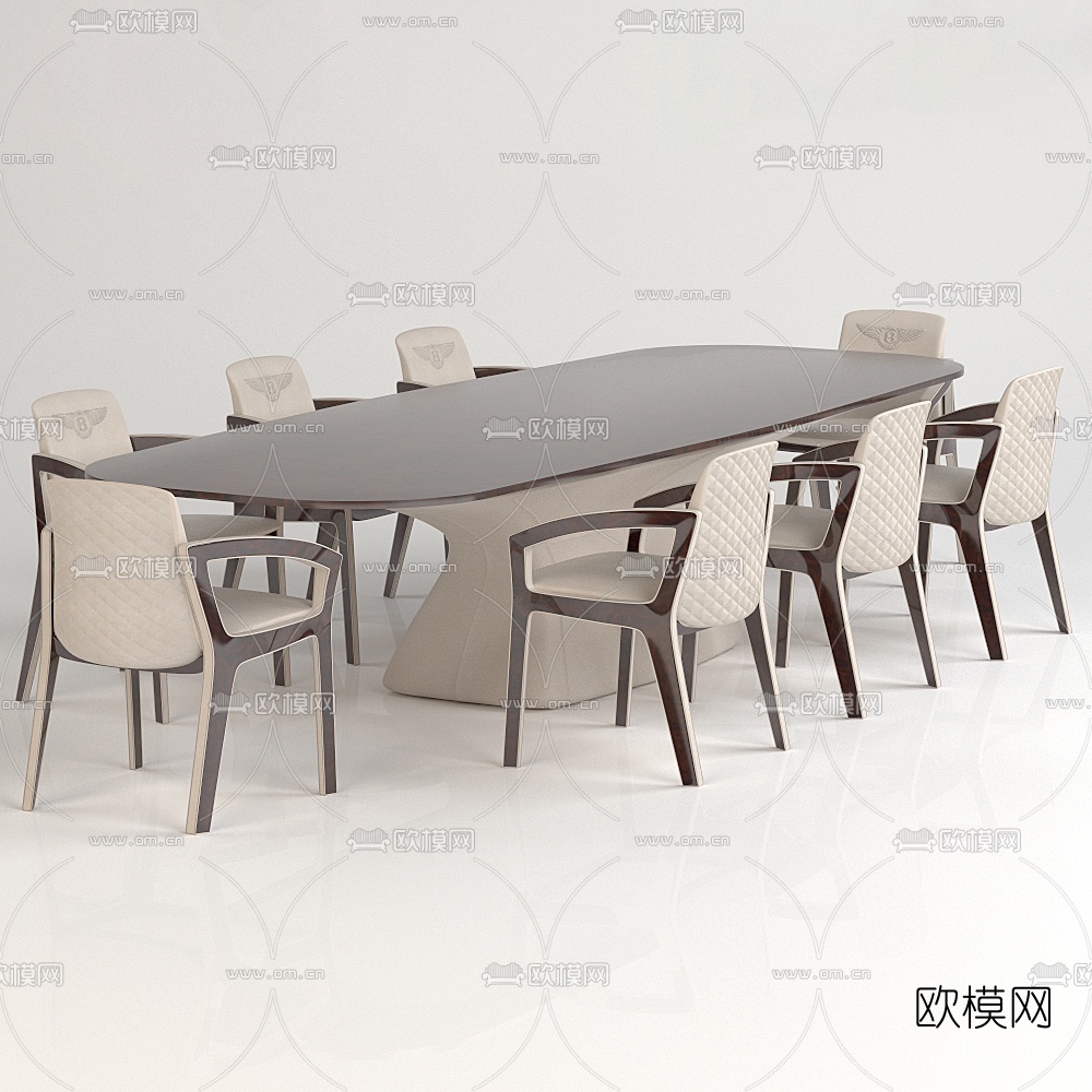 简欧宾利餐桌椅组合3d模型下载（渲染图1）