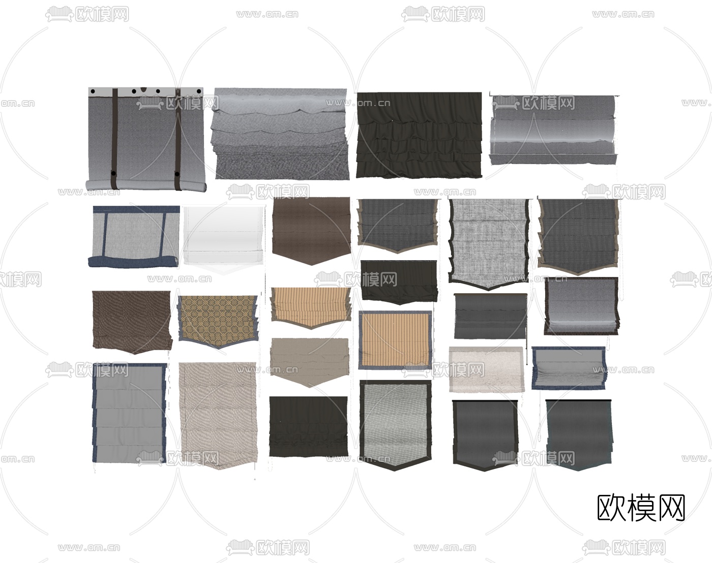 新中式布艺窗帘组合su模型下载