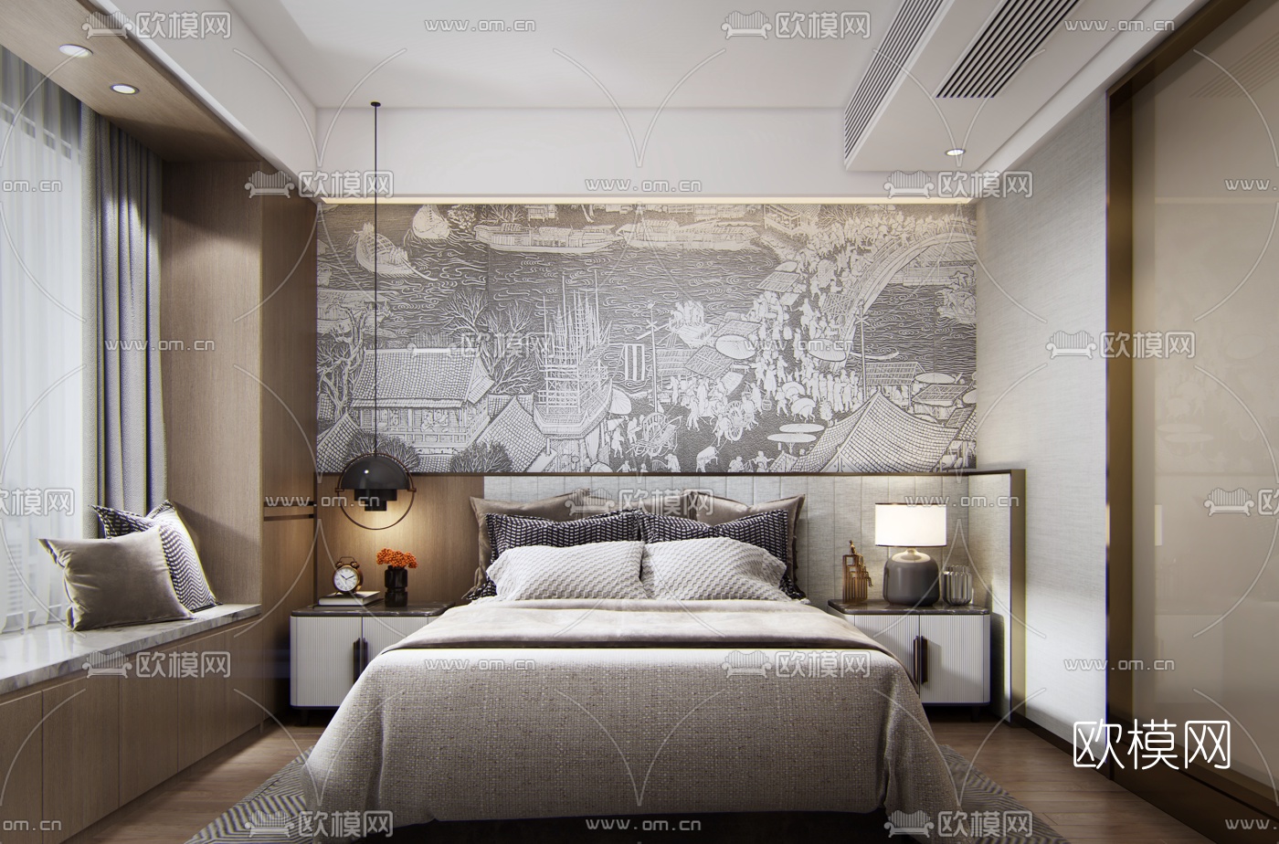 后现代卧室3d模型下载（渲染图2）