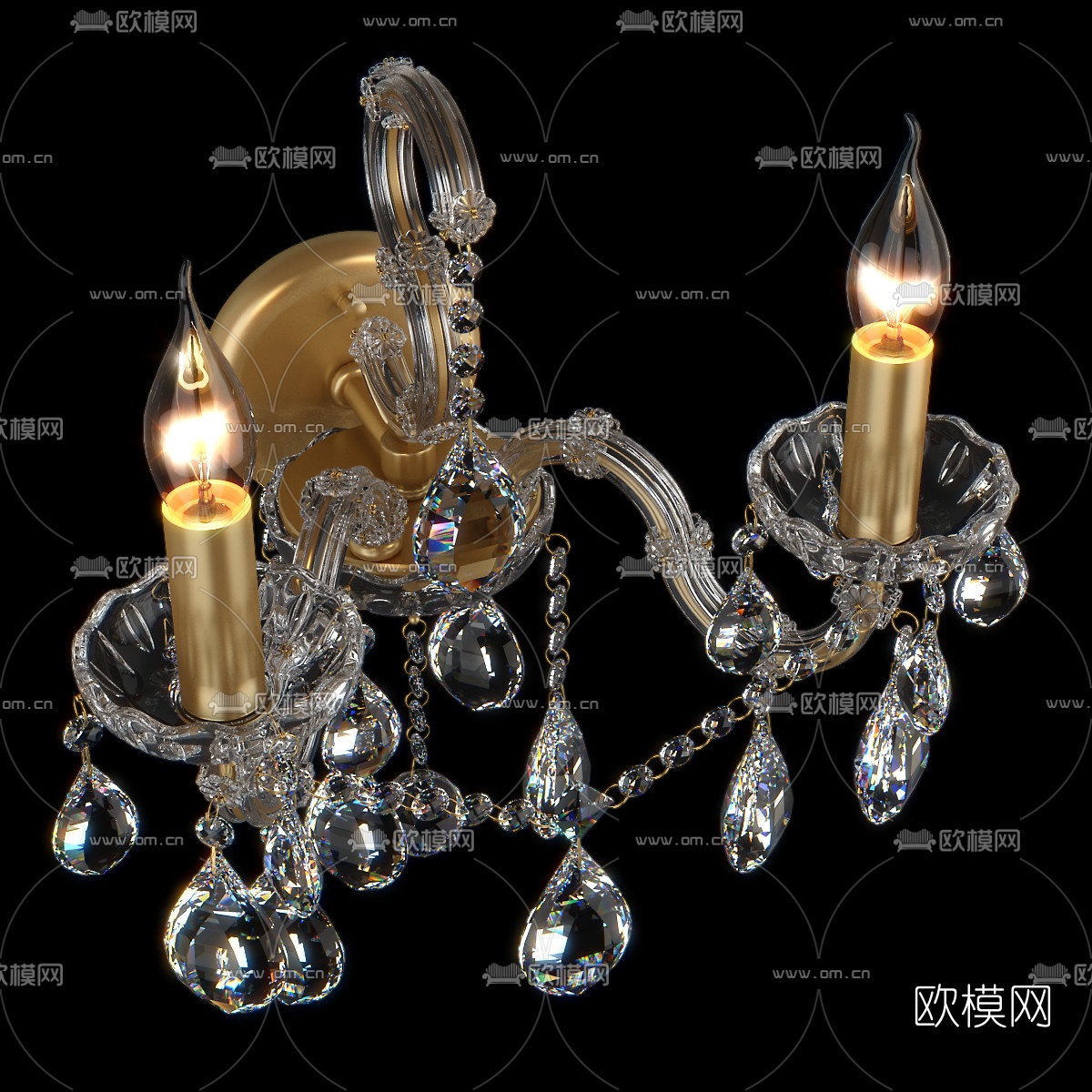 欧式水晶烛台双头壁灯3d模型
