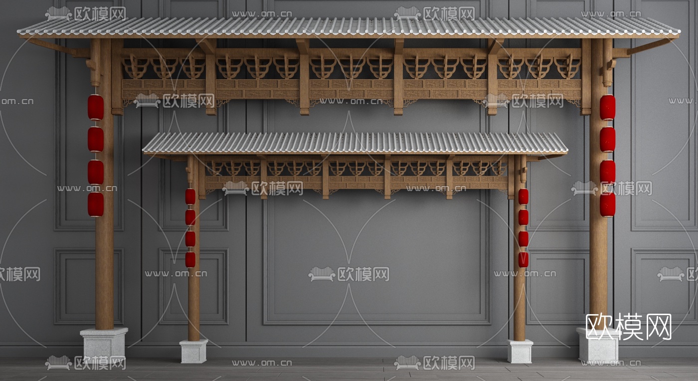 新中式门头屋檐建筑构件3d模型
