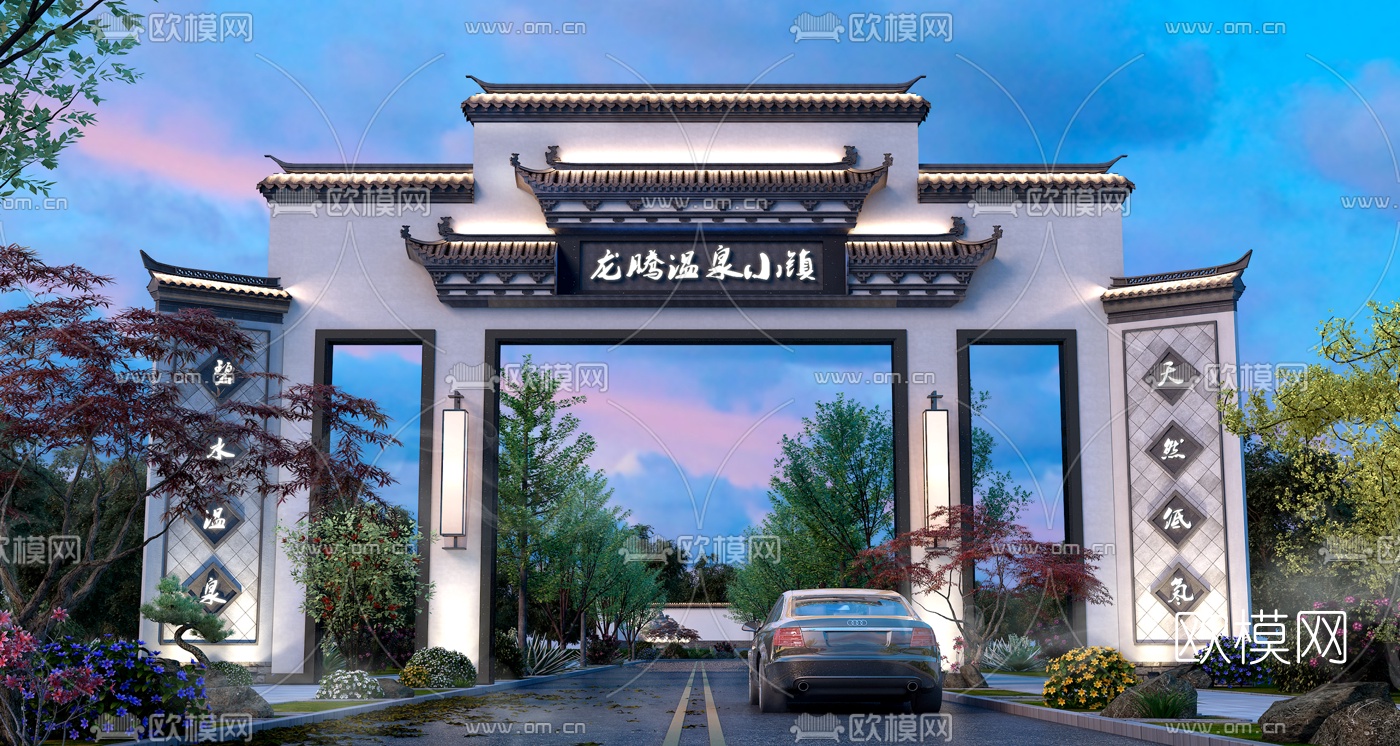 中式牌楼佛像园林景观3d模型