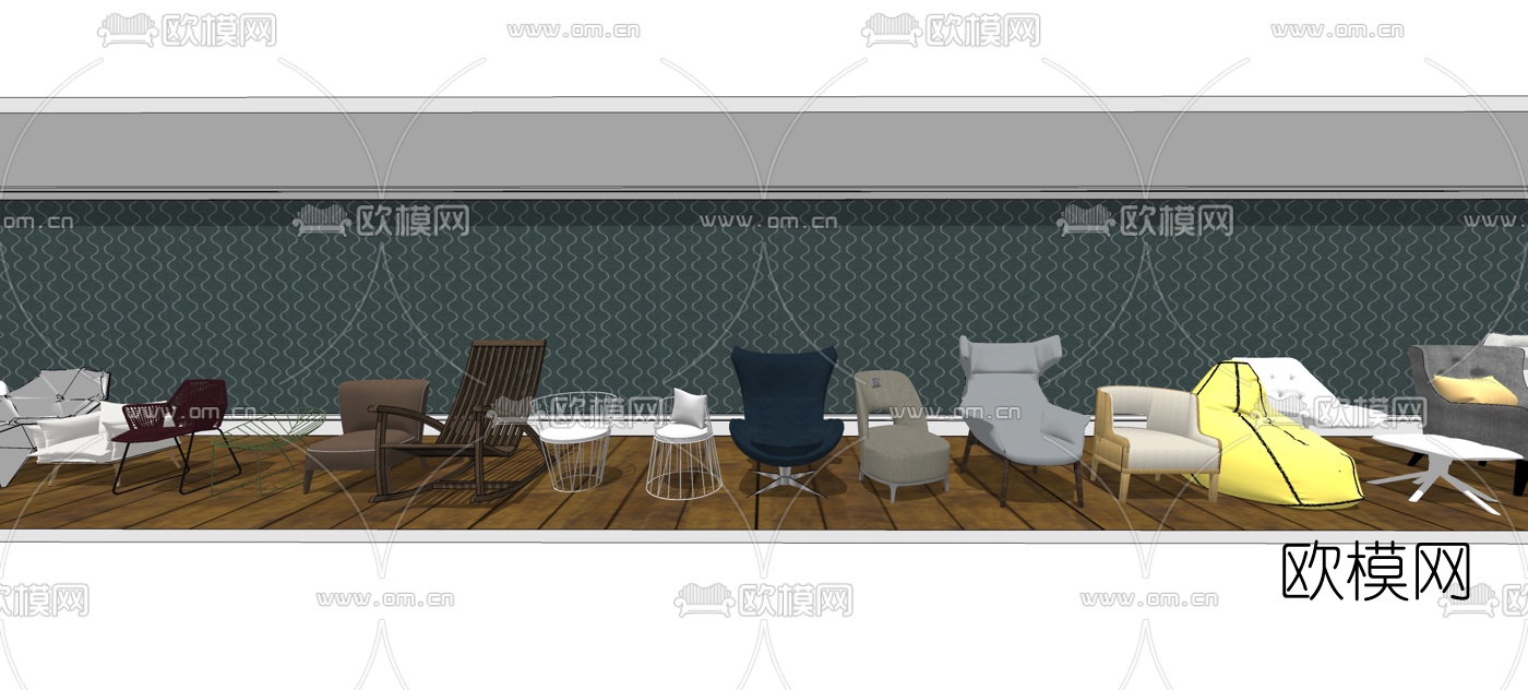 现代休闲椅单椅组合su模型下载（渲染图1）