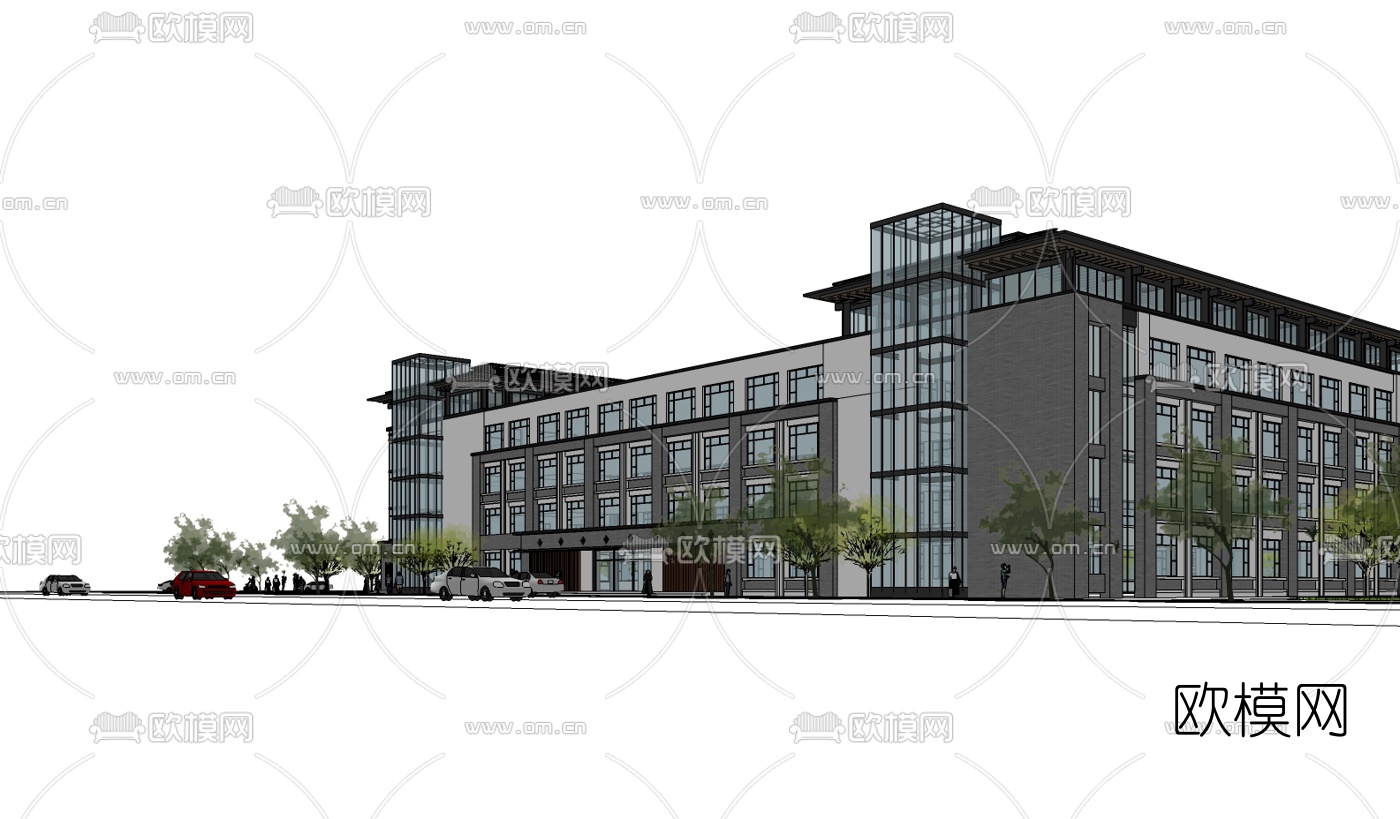 新中式医院康复中心su模型下载（渲染图3）