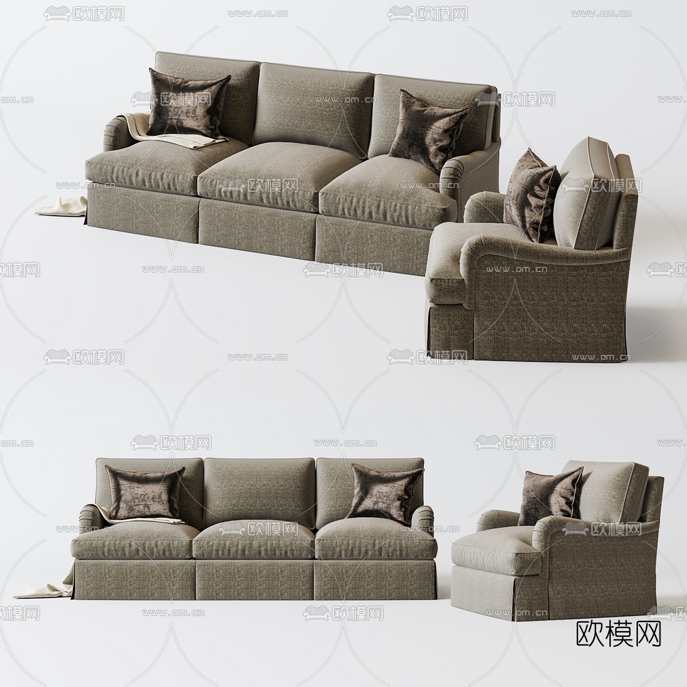 Baker 美式多人沙发3d模型下载