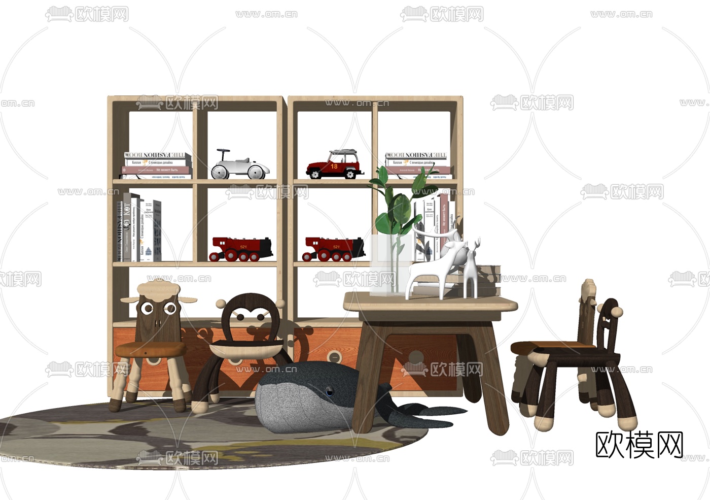 北欧实木儿童书桌椅su模型下载