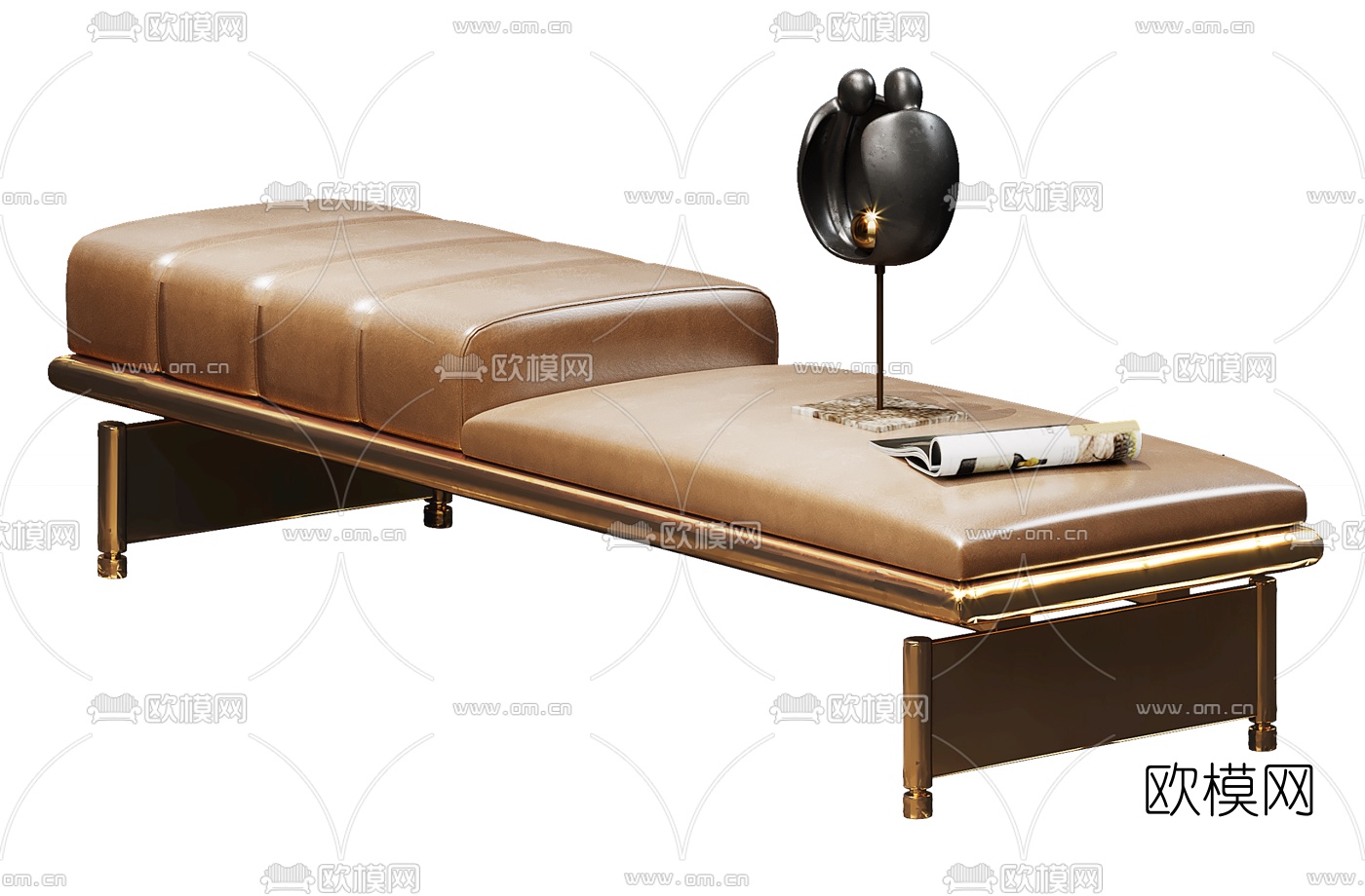 新中式皮革床尾凳3d模型下载（渲染图5）
