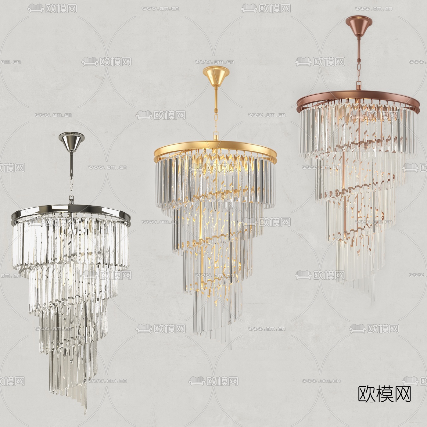 现代金属水晶吊灯3d模型下载（渲染图1）