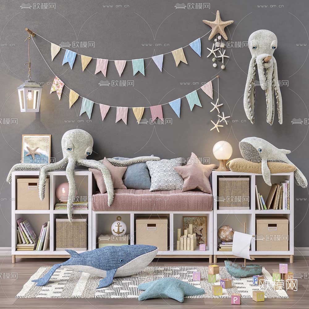 现代实木儿童柜3d模型下载