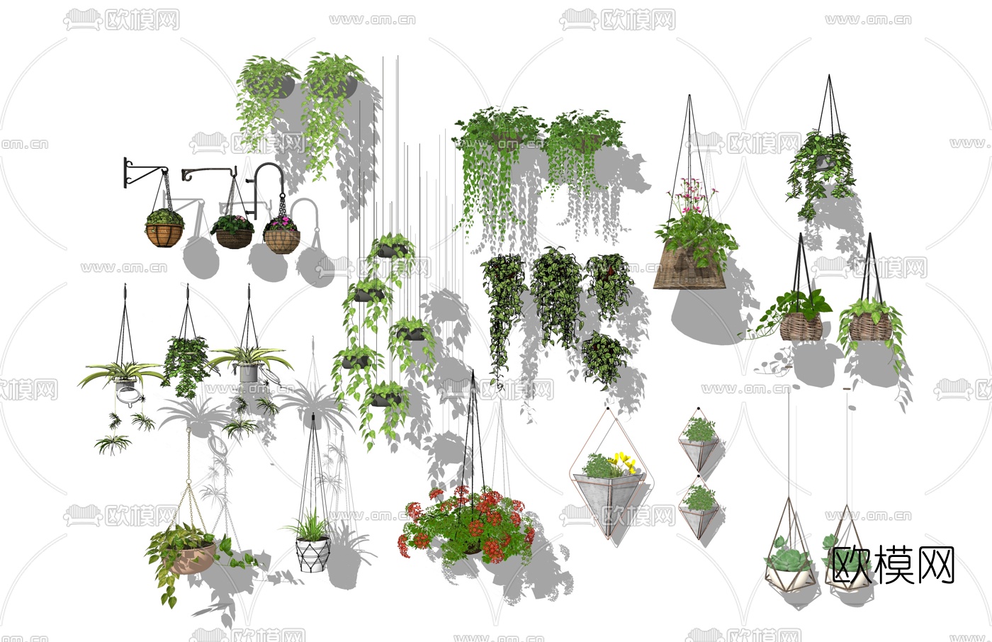 现代吊篮绿萝盆栽su模型下载