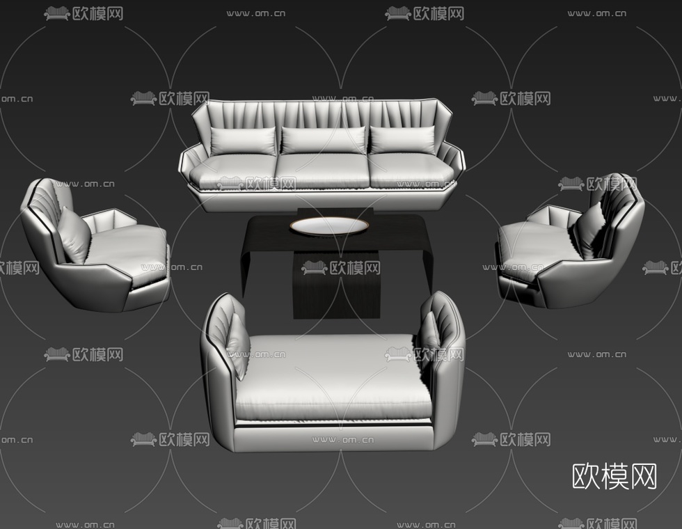 现代轻奢沙发组合3d模型-免费3dmax模型库-欧模网