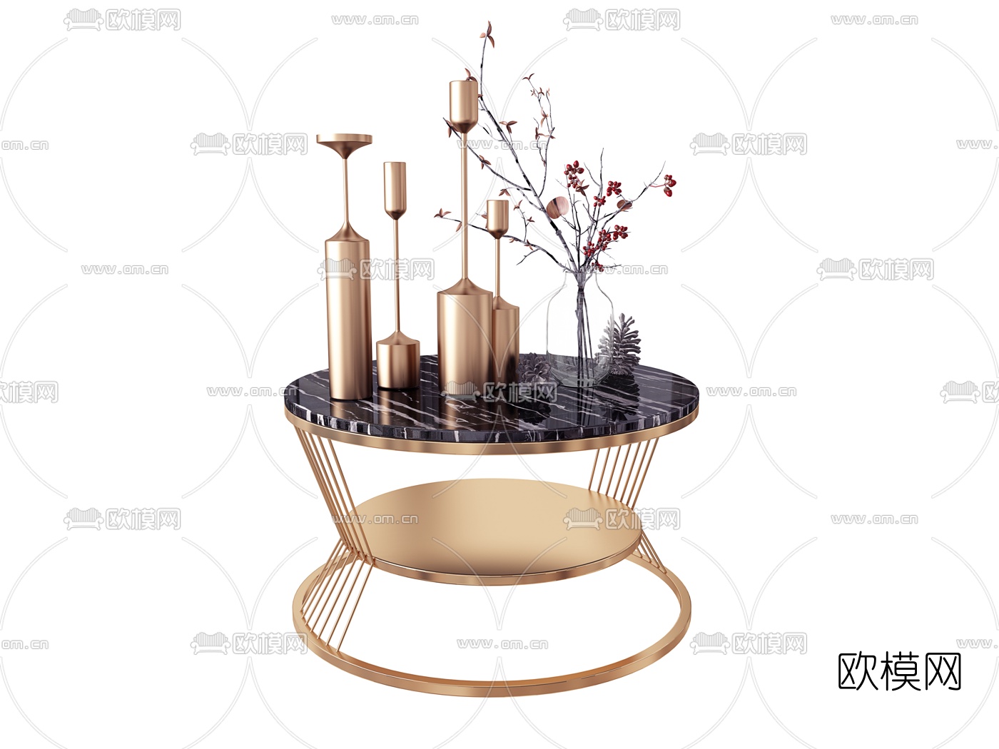 现代轻奢金属大理石茶几组合3d模型