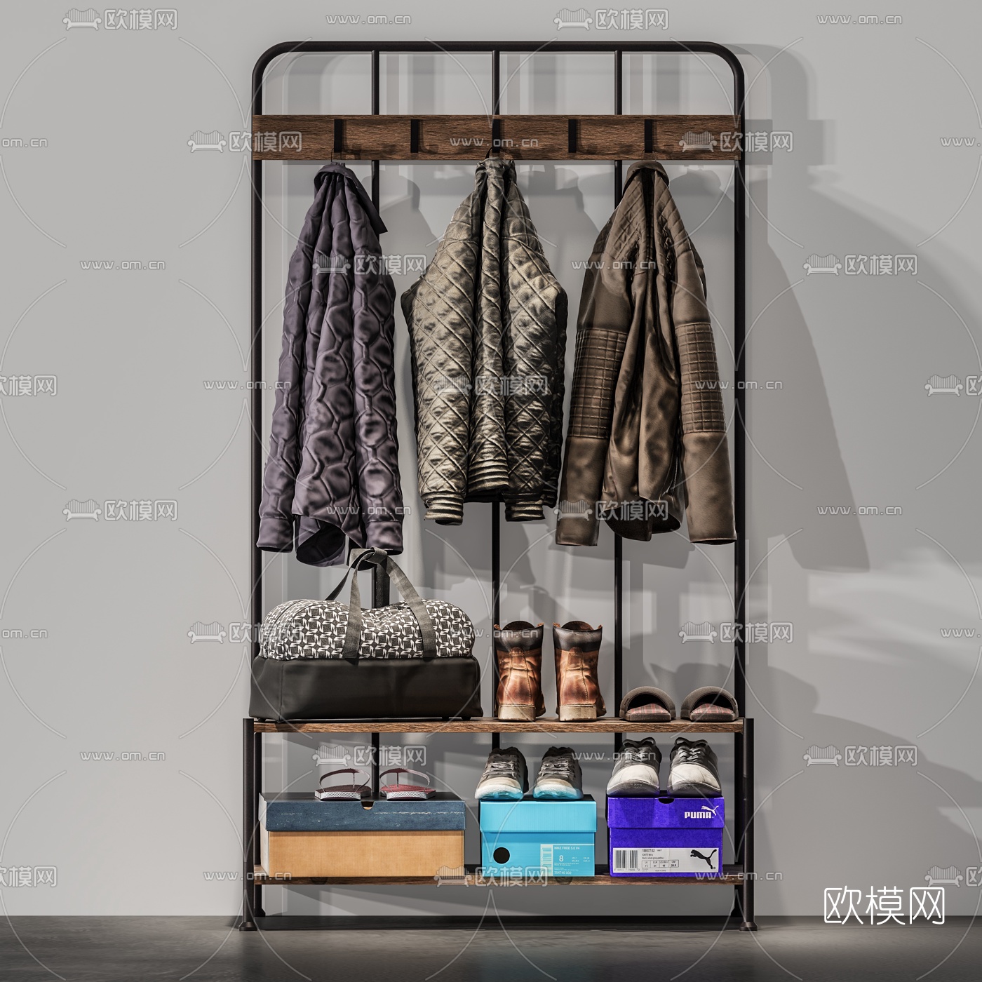 工业风衣架服饰3d模型下载（渲染图1）