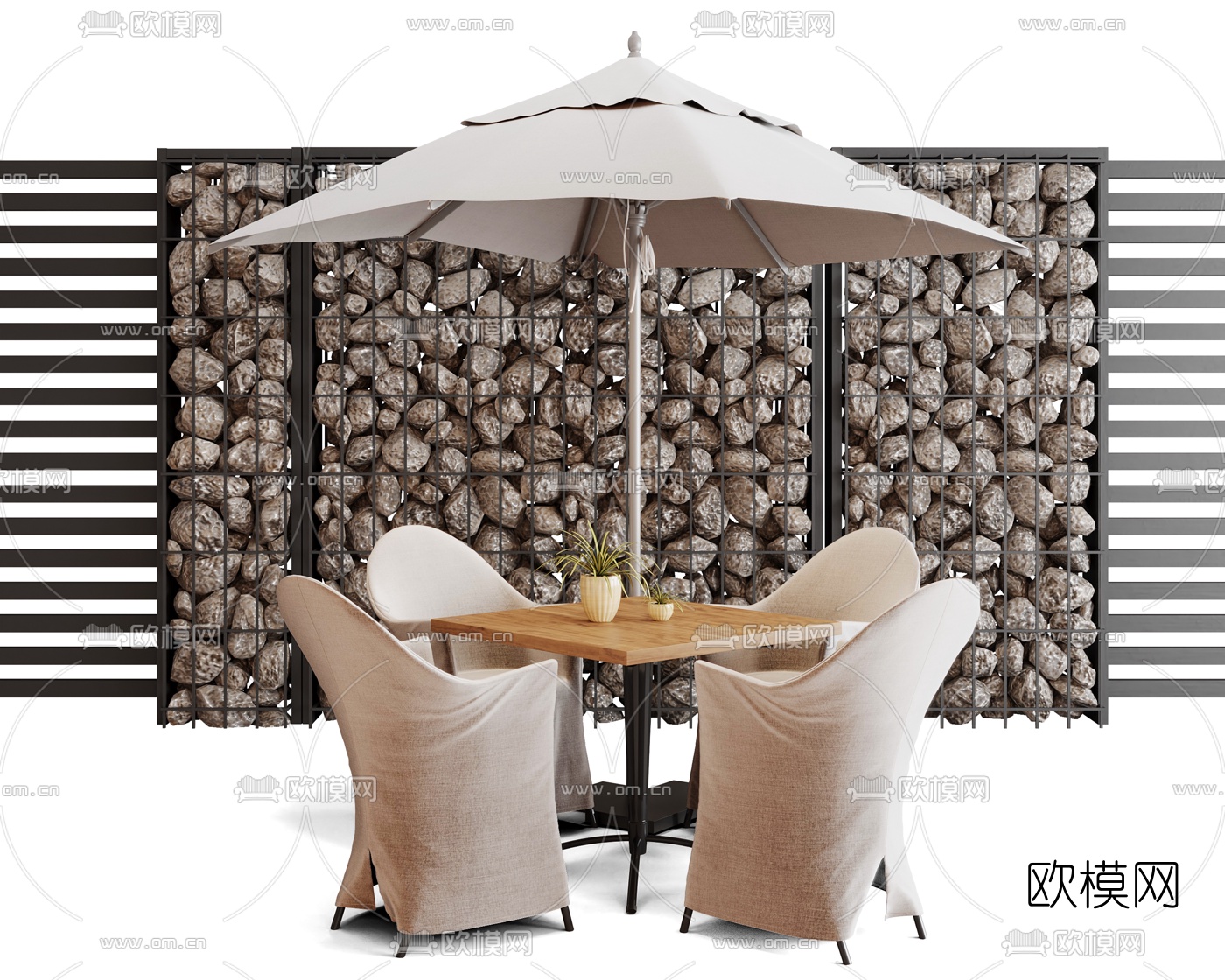 现代户外椅遮阳伞3d模型下载