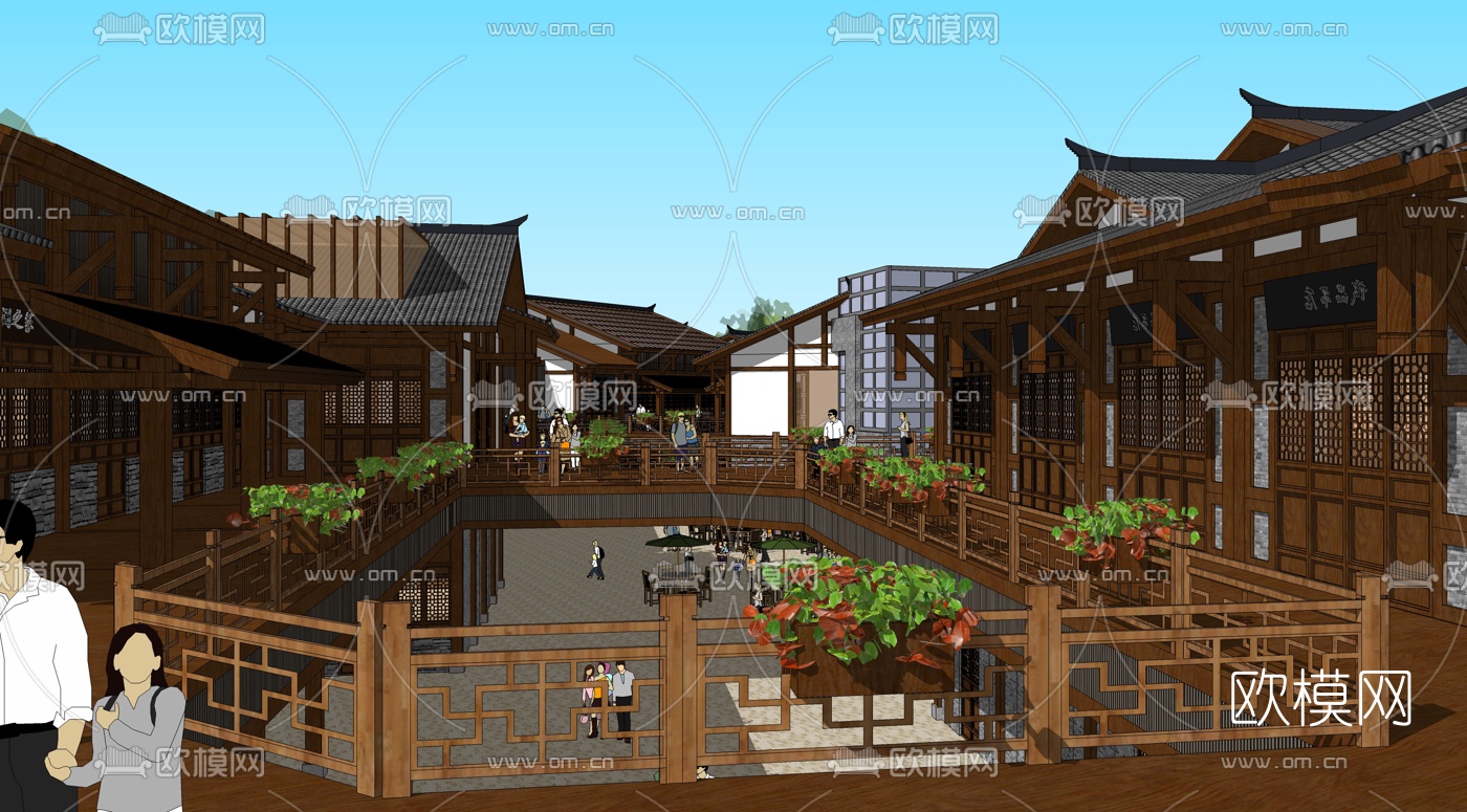 中式商业街规划su模型下载（渲染图7）