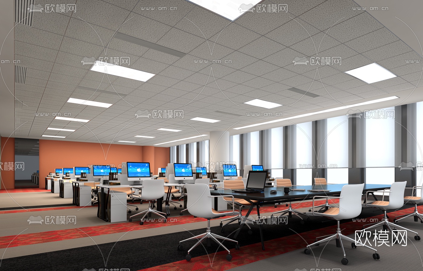 现代敞开式办公室3D模型-免费3dmax模型库-欧模网