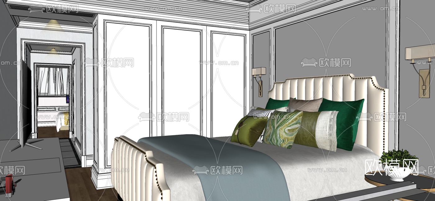 美式轻奢客餐厅su模型下载（渲染图2）