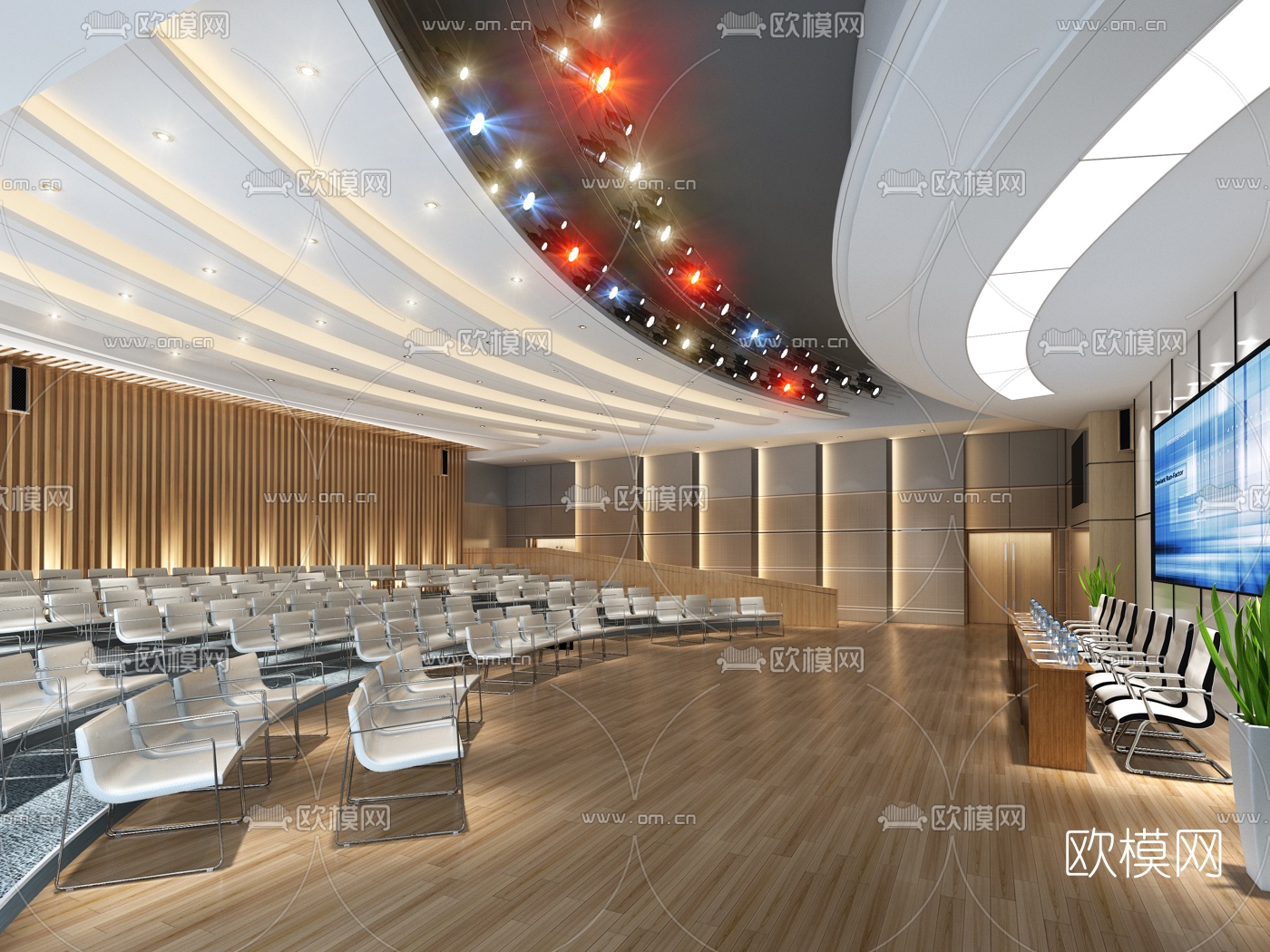 现代多功能厅会议室报告厅免费3d模型下载_ID10321689_3dmax免费模型-欧模网