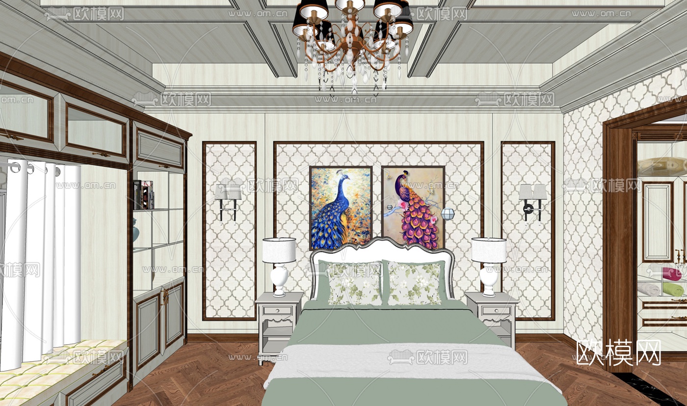 欧式卧室衣帽间组合su模型下载（渲染图2）