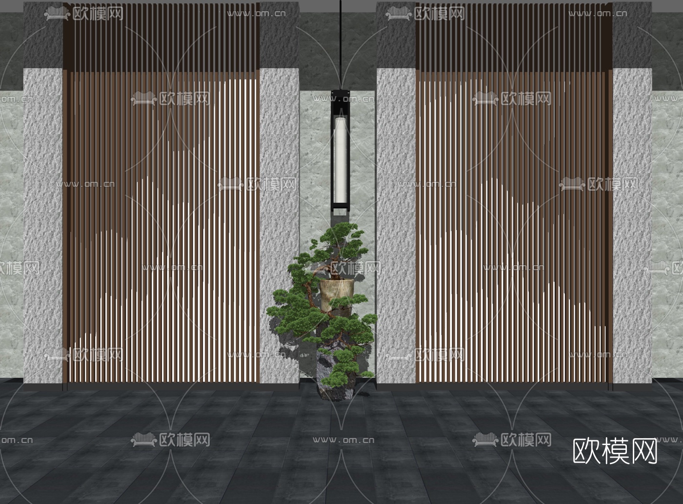 新中式实木背景墙su模型下载