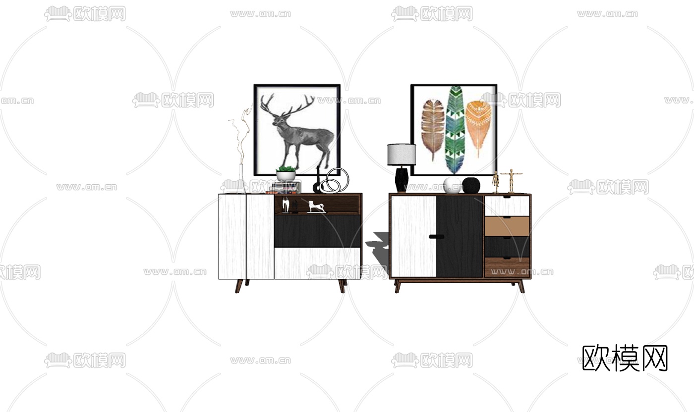 北欧边柜组合su模型