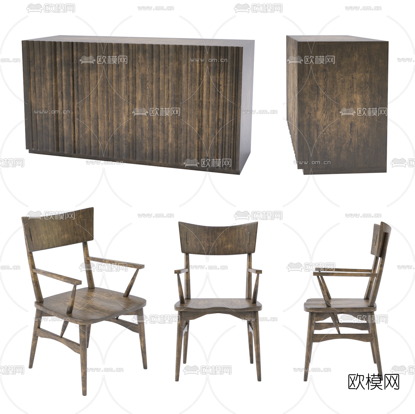 北欧实木餐桌椅3d模型下载（渲染图2）