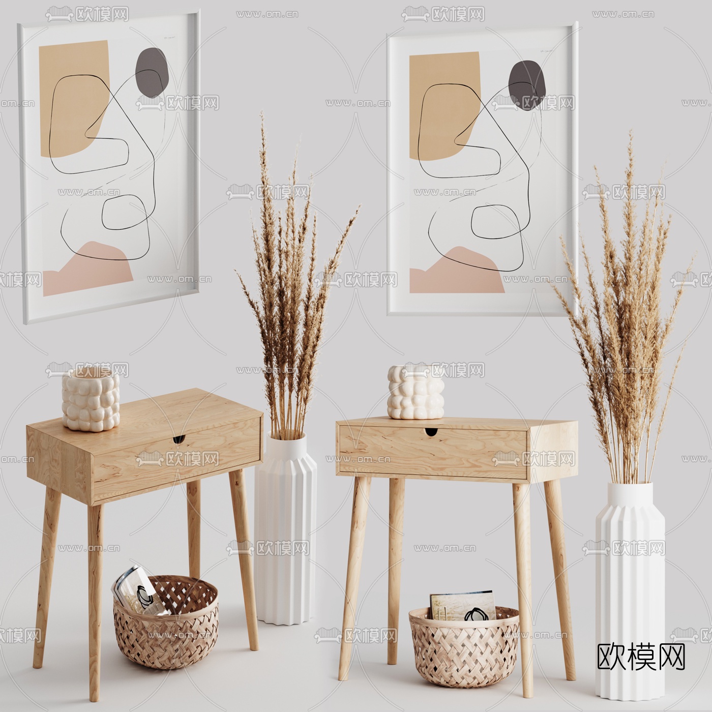北欧实木边几角几3d模型
