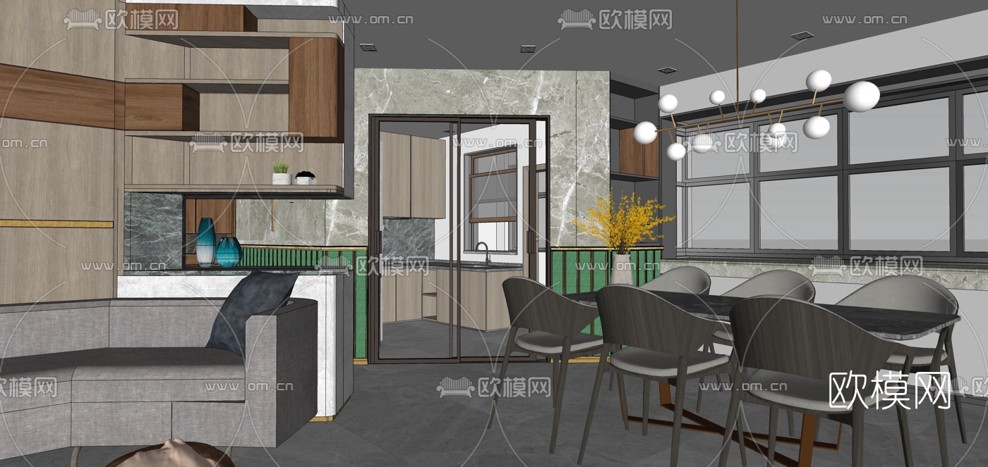 现代轻奢客餐厅su模型下载（渲染图26）