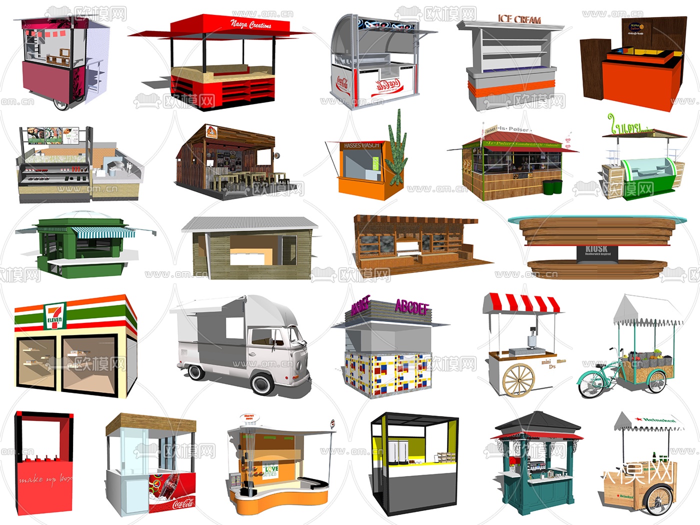 现代售卖亭贩卖亭售卖车su模型下载