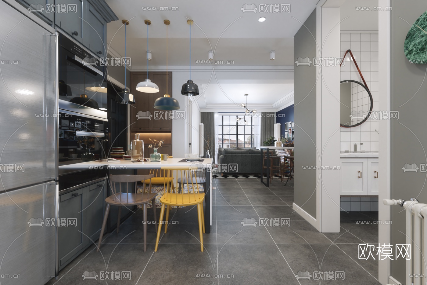 北欧客厅餐厅免费3d模型
