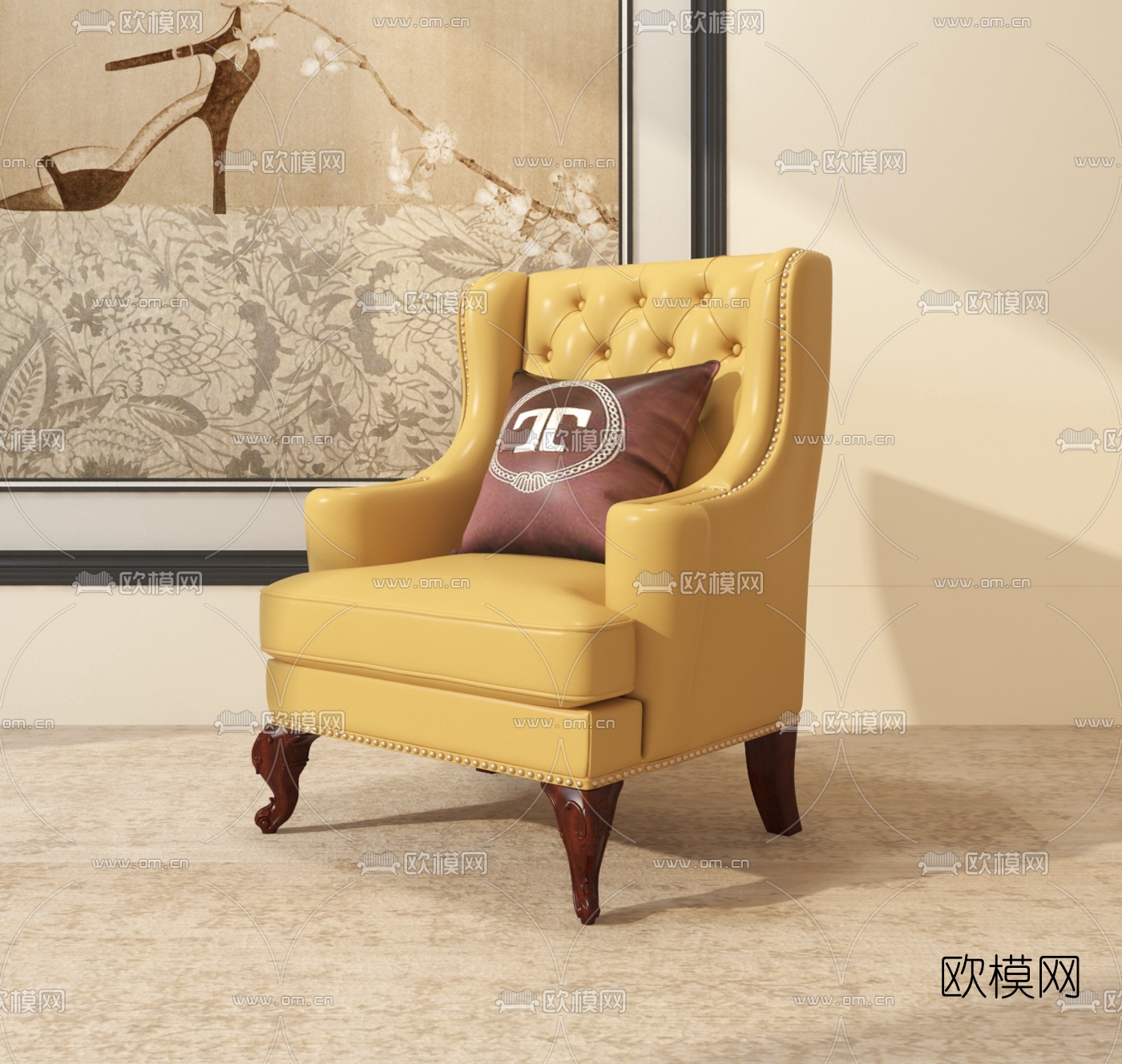欧式皮革单人沙发3D模型
