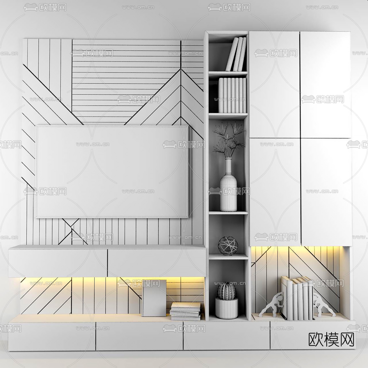 现代简约电视柜背景墙3d模型