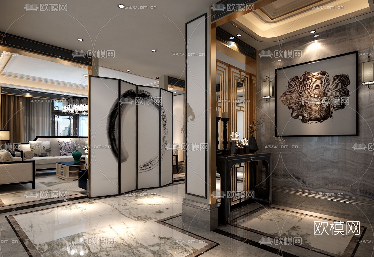 中式玄关过道3D模型-免费3dmax模型库-欧模网